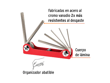 Juego 7 llaves bristol en pulgadas tipo navaja, cuerpo de lámina Truper 15560 - Foto 2 | aztools.co