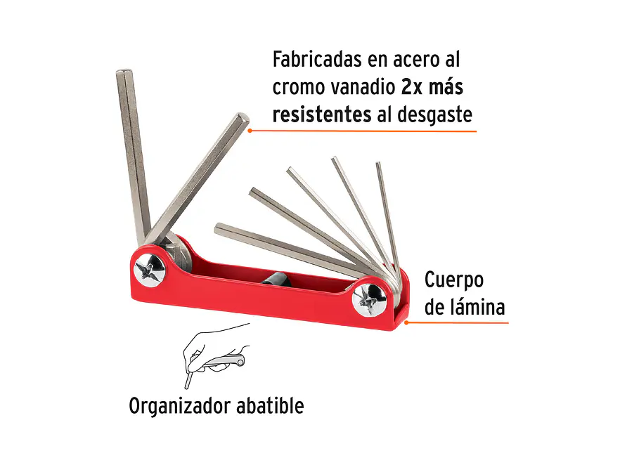 Juego 7 llaves bristol en pulgadas tipo navaja, cuerpo de lámina Truper 15560 - Foto 2 | aztools.co
