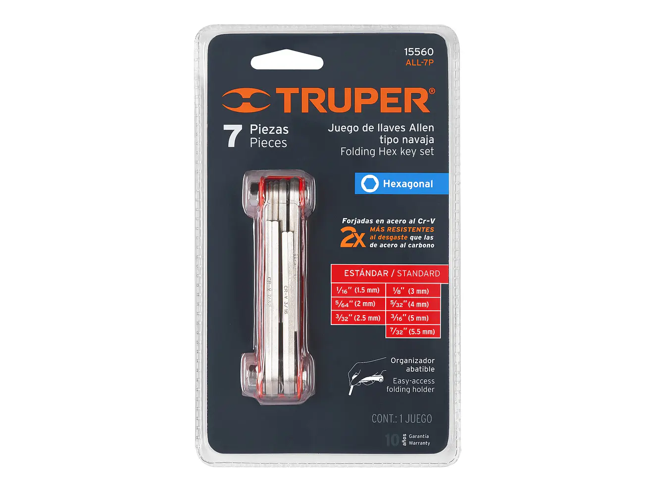 Juego 7 llaves bristol en pulgadas tipo navaja, cuerpo de lámina Truper 15560 - Foto 4 | aztools.co