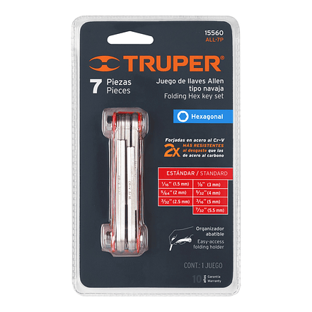 Juego 7 llaves bristol en pulgadas tipo navaja, cuerpo de lámina Truper 15560 4