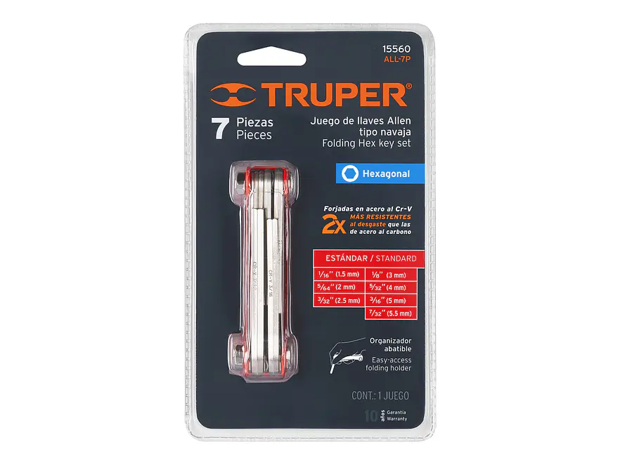 Juego 7 llaves bristol en pulgadas tipo navaja, cuerpo de lámina Truper 15560 - Foto 4 | aztools.co