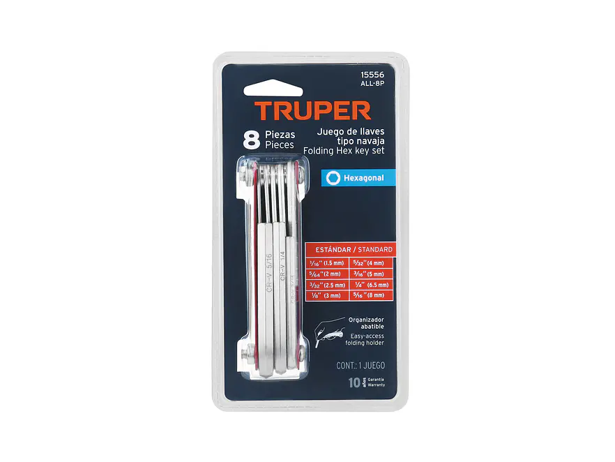 Juego 8 llaves bristol en pulgadas tipo navaja, cuerpo de lámina Truper 15556 - Foto 2 | aztools.co