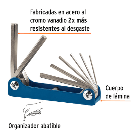 Juego de 8 llaves bristol, tipo navaja, métricas Truper 15555 2