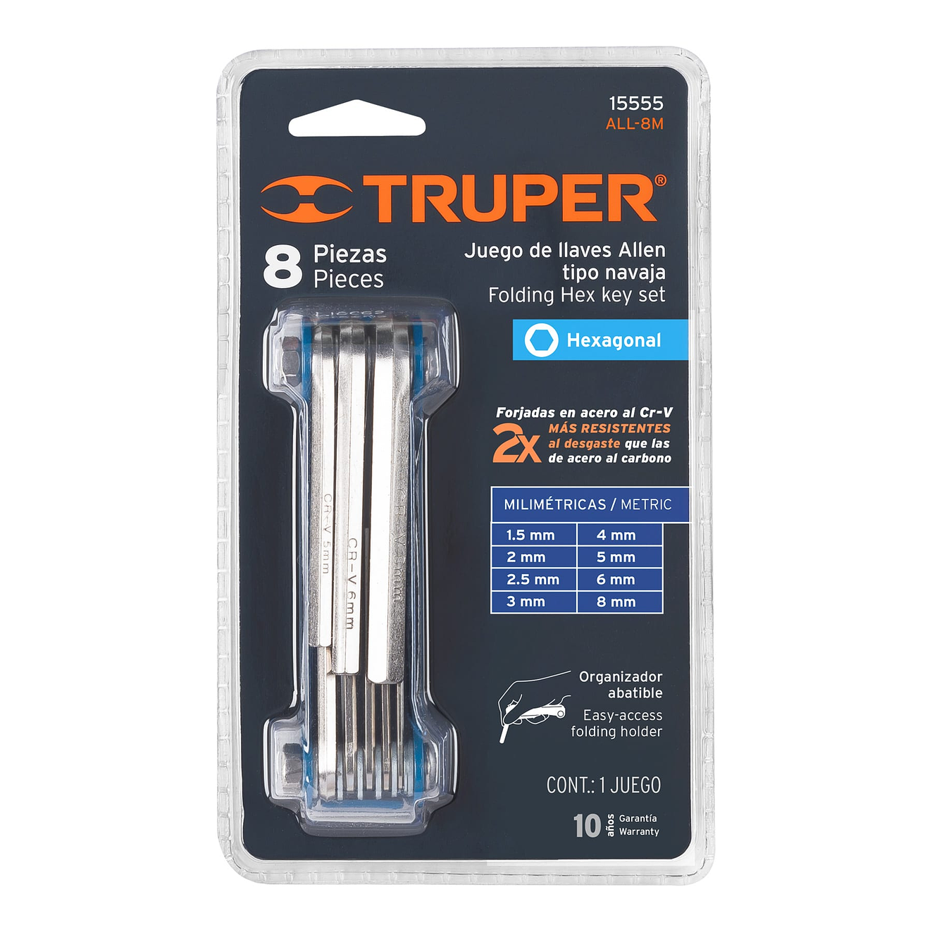 Juego de 8 llaves bristol, tipo navaja, métricas Truper 15555 4