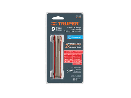 Juego de 9 llaves bristol, tipo navaja, cuerpo de lámina, std Truper 15566 - Foto 4 | aztools.co
