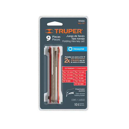 Juego de 9 llaves bristol, tipo navaja, cuerpo de lámina, std Truper 15566 4