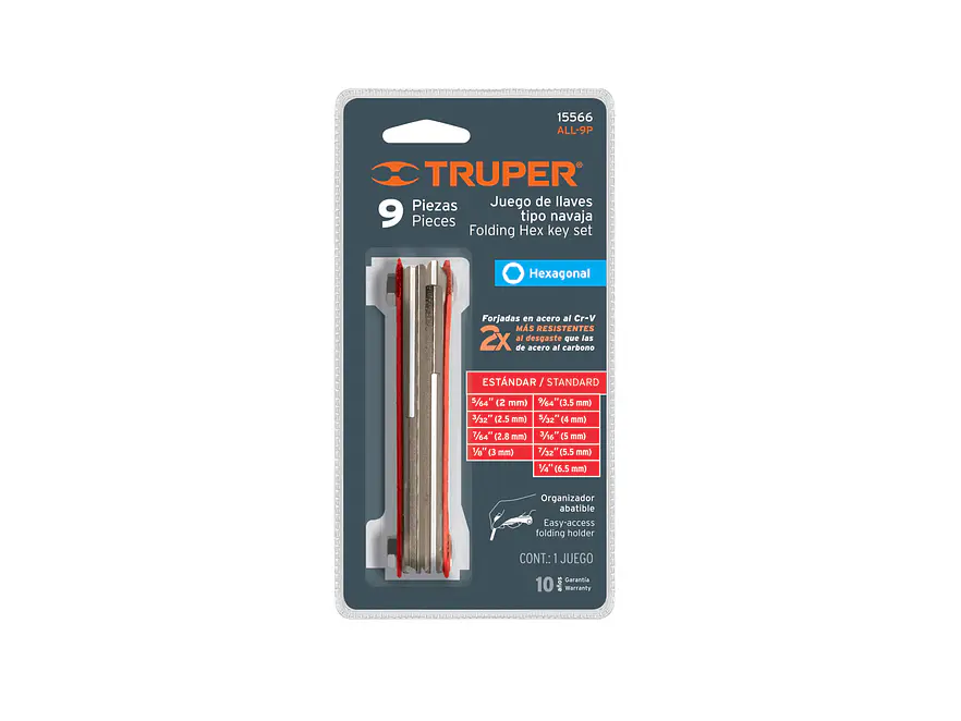 Juego de 9 llaves bristol, tipo navaja, cuerpo de lámina, std Truper 15566 - Foto 4 | aztools.co