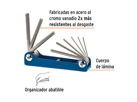 Juego de 9 llaves bristol, tipo navaja, cuerpo de lámina, mm Truper 15563 - Foto 2 | aztools.co