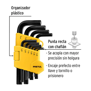 Juego de 10 llaves bristol en pulgadas con organizador, Pretul 21854