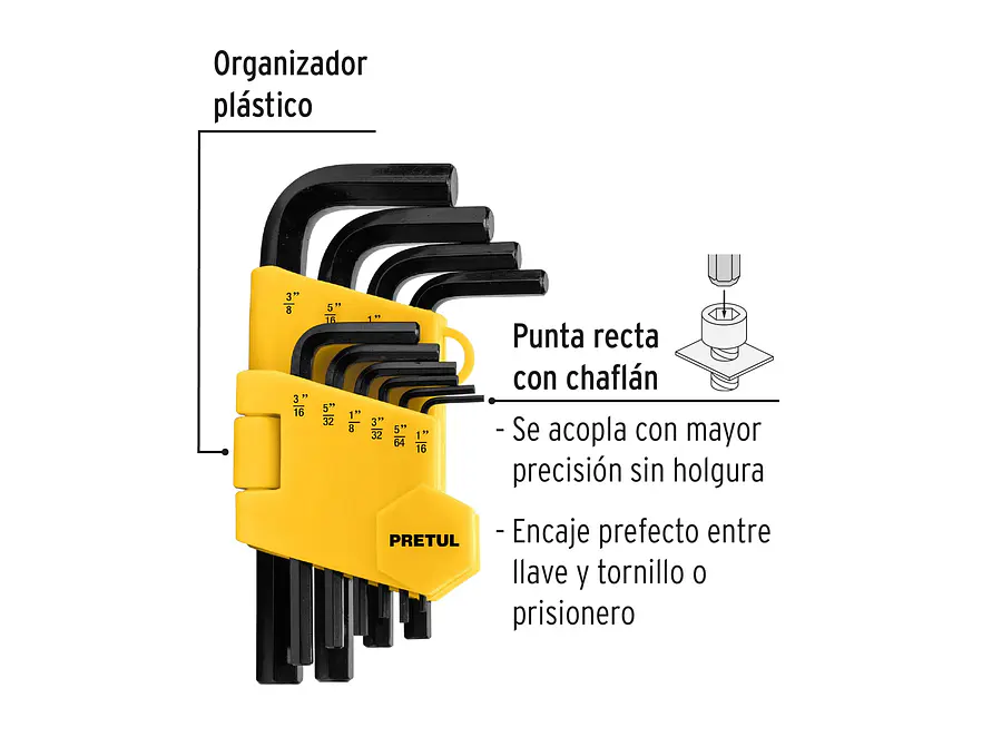 Juego de 10 llaves bristol en pulgadas con organizador, Pretul 21854 - Foto 2 | aztools.co