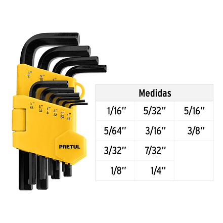 Juego de 10 llaves bristol en pulgadas con organizador, Pretul 21854 3
