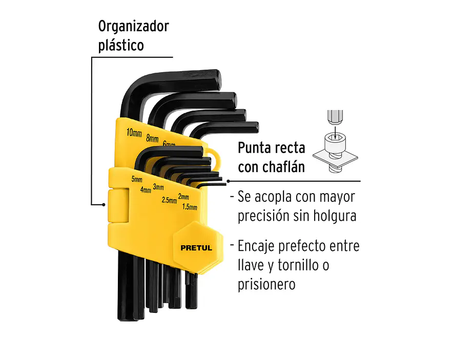 Juego de 10 llaves bristol métricas c/organizador, Pretul 21855 - Foto 2 | aztools.co