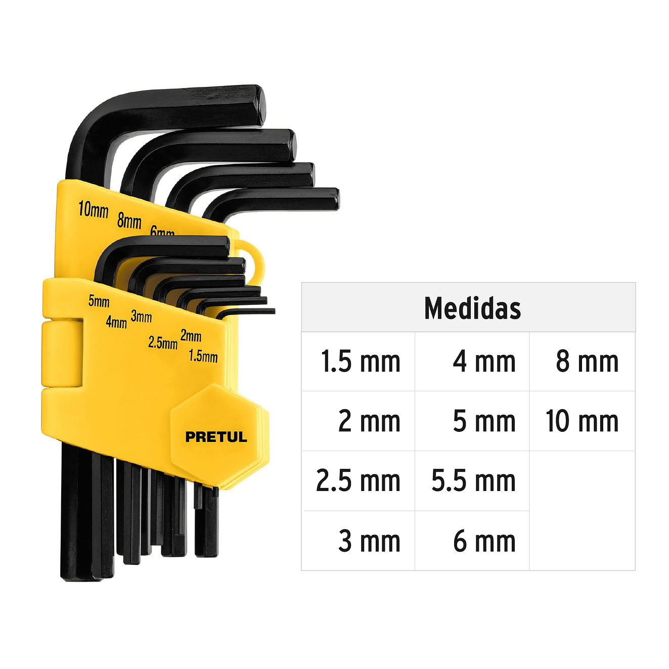 Juego de 10 llaves bristol métricas c/organizador, Pretul 21855 3