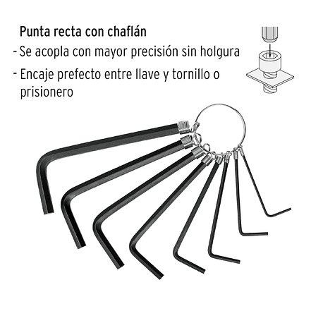 Juego de 8 llaves bristol tipo llavero, en pulgadas, Pretul 21850 2