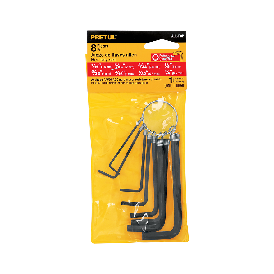 Juego de 8 llaves bristol tipo llavero, en pulgadas, Pretul 21850 - Foto 4 | aztools.co
