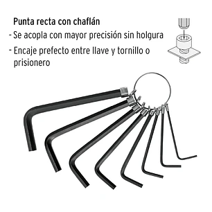 Juego de 8 llaves bristol tipo llavero, métricas, Pretul 21851