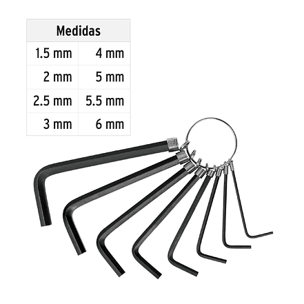 Juego de 8 llaves bristol tipo llavero, métricas, Pretul 21851 3