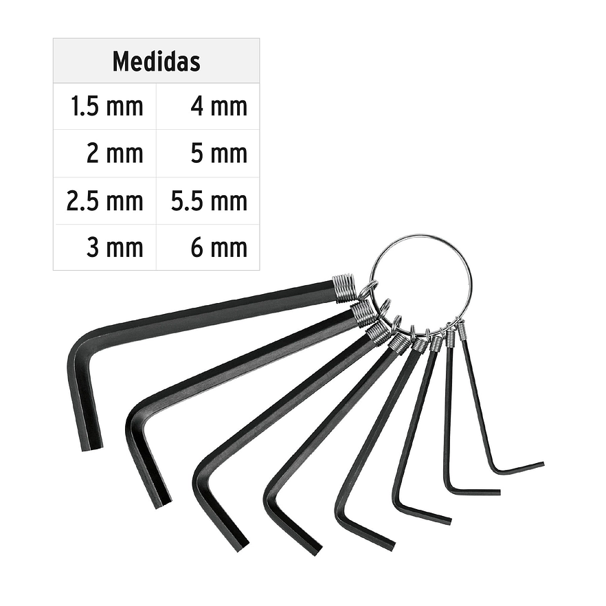 Juego de 8 llaves bristol tipo llavero, métricas, Pretul 21851 - Foto 3 | aztools.co