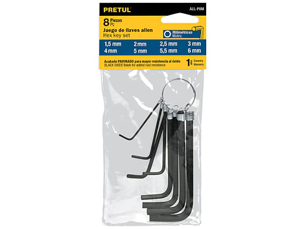 Juego de 8 llaves bristol tipo llavero, métricas, Pretul 21851 - Foto 4 | aztools.co