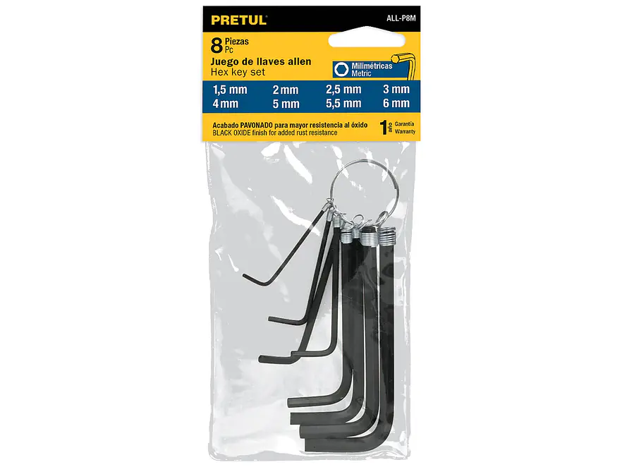 Juego de 8 llaves bristol tipo llavero, métricas, Pretul 21851 - Foto 4 | aztools.co