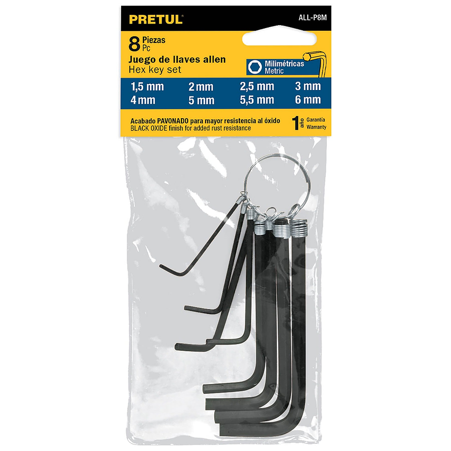 Juego de 8 llaves bristol tipo llavero, métricas, Pretul 21851 - Foto 4 | aztools.co