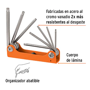 Juego de 8 llaves torx tipo navaja, cuerpo de lámina Truper 15569