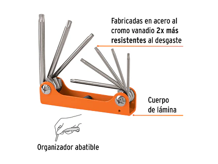 Juego de 8 llaves torx tipo navaja, cuerpo de lámina Truper 15569 - Foto 2 | aztools.co
