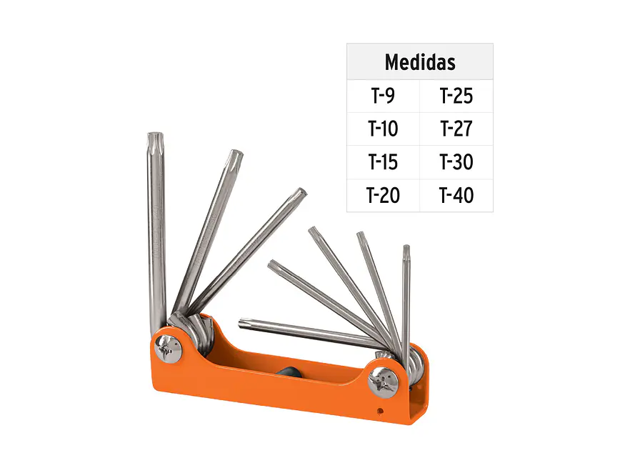 Juego de 8 llaves torx tipo navaja, cuerpo de lámina Truper 15569 - Foto 3 | aztools.co
