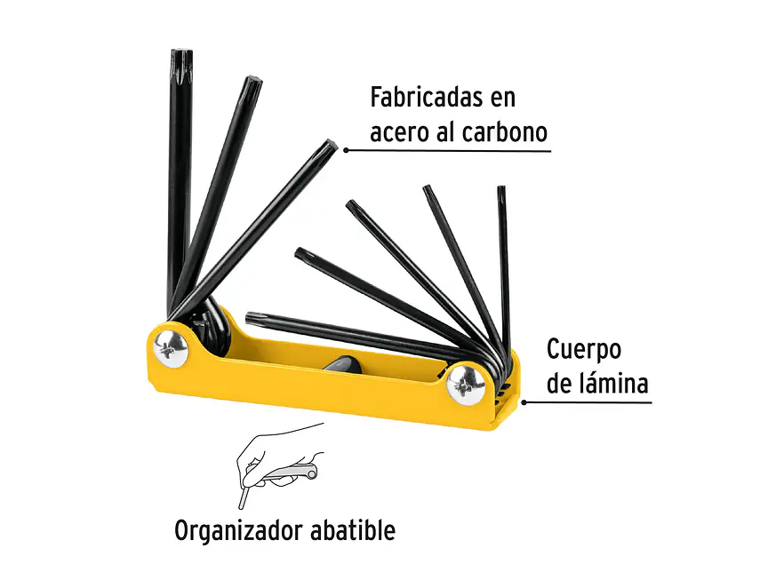 Juego de 8 llaves torx tipo navaja, cuerpo de lámina, Pretul 21395 - Foto 2 | aztools.co