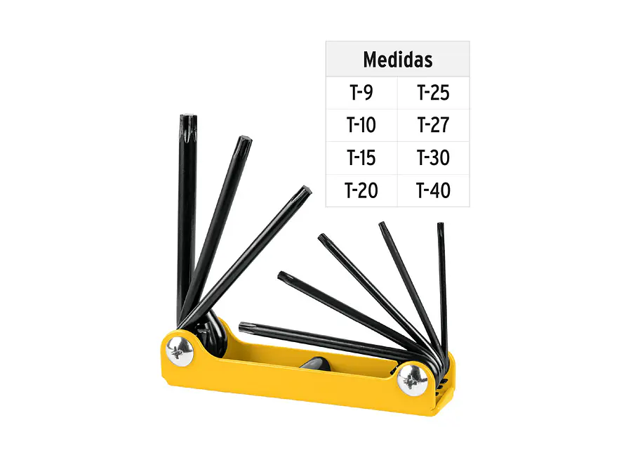 Juego de 8 llaves torx tipo navaja, cuerpo de lámina, Pretul 21395 - Foto 3 | aztools.co