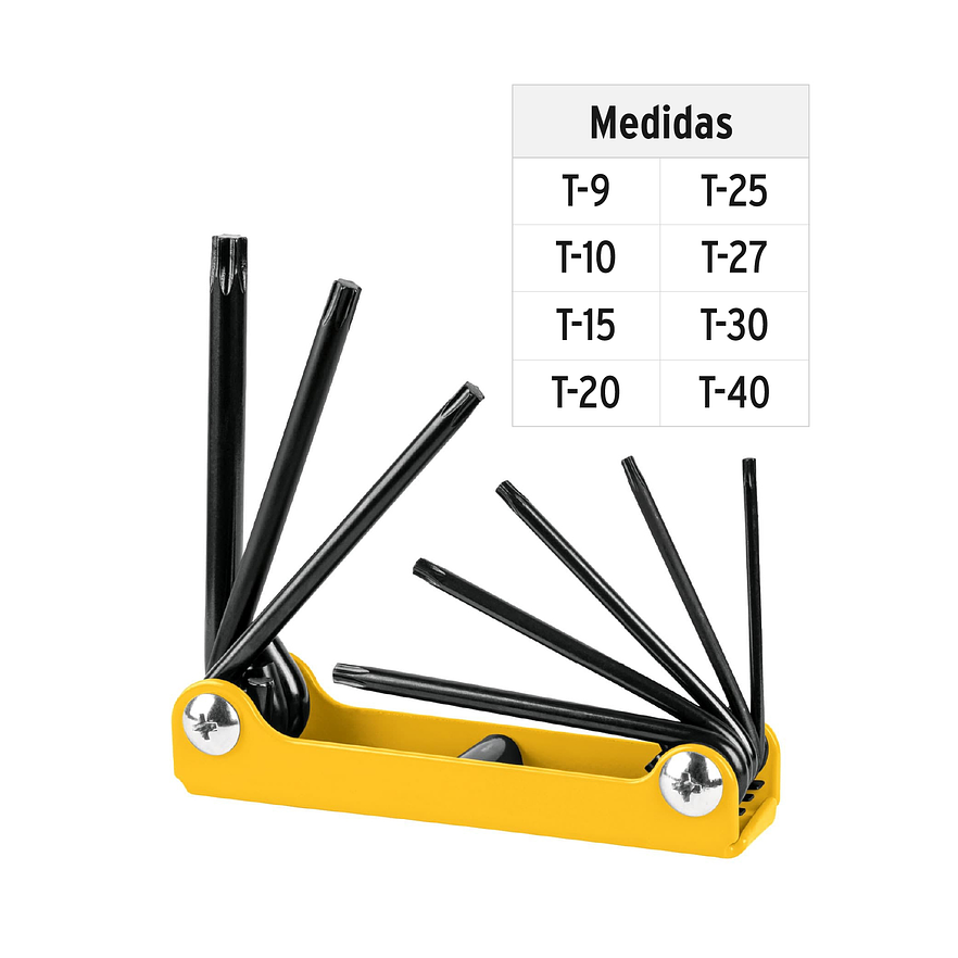 Juego de 8 llaves torx tipo navaja, cuerpo de lámina, Pretul 21395 - Foto 3 | aztools.co