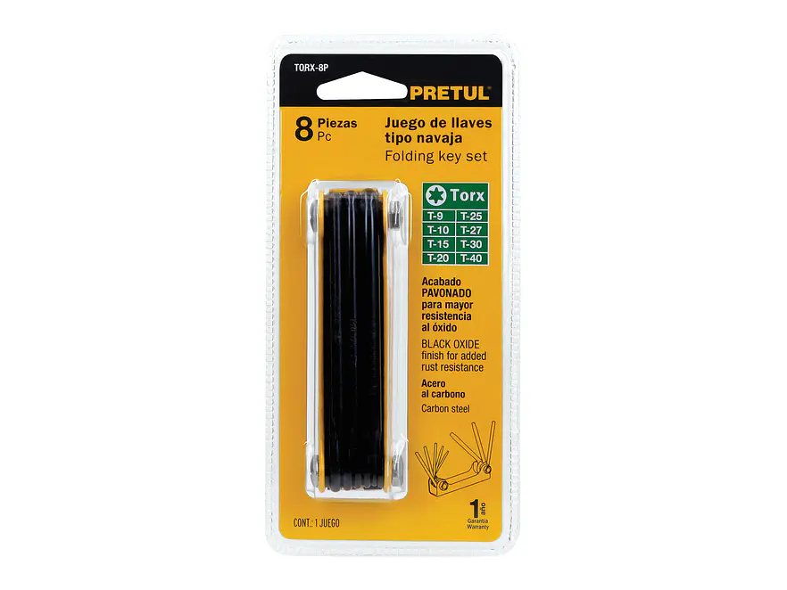 Juego de 8 llaves torx tipo navaja, cuerpo de lámina, Pretul 21395 - Foto 4 | aztools.co