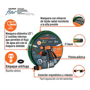 Combo de manguera MAN-15X1/RE y pistola PR-401, 15 m Truper 19750