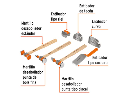 Juego 7 piezas de martillos y entibadores para hojalatero Truper 100785 - Foto 2 | aztools.co