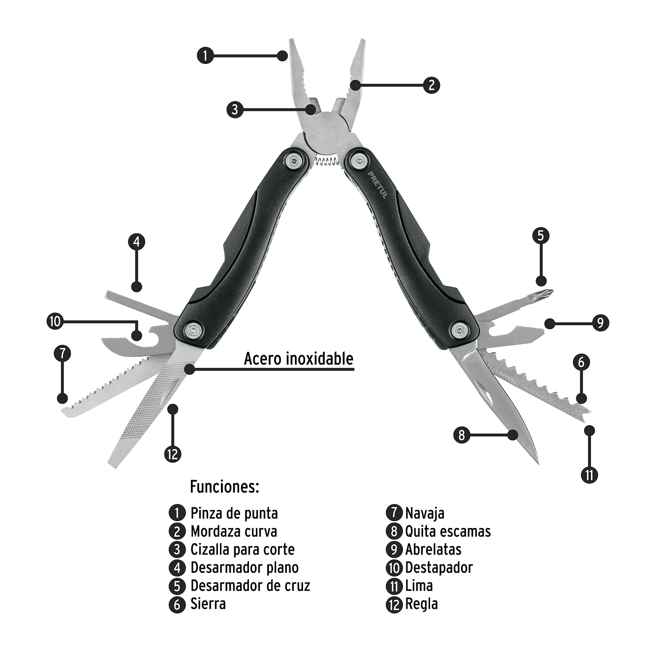 Multiherramienta 12 funciones, Pretul 24106 2