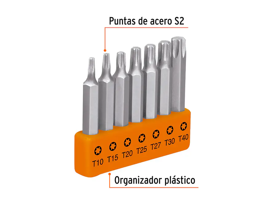 Juego de 7 puntas torx combinadas largo 2
