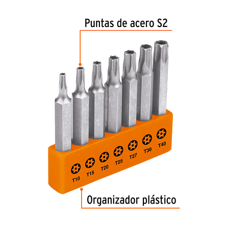 Juego de 7 puntas torx combinadas con seguro largo 2