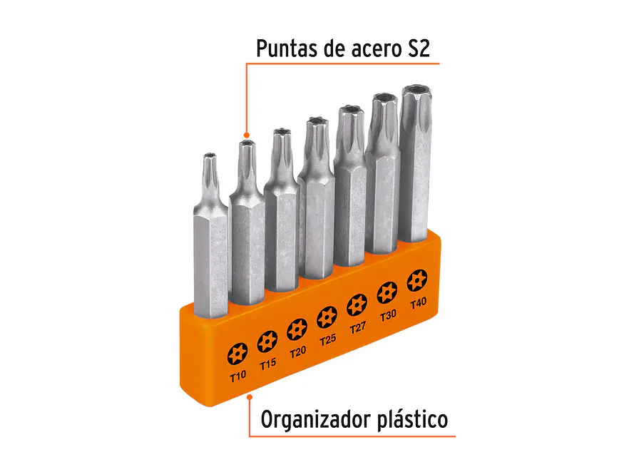 Juego de 7 puntas torx combinadas con seguro largo 2