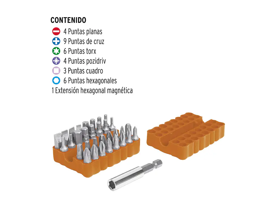 Juego de 33 puntas mixtas, largo 1
