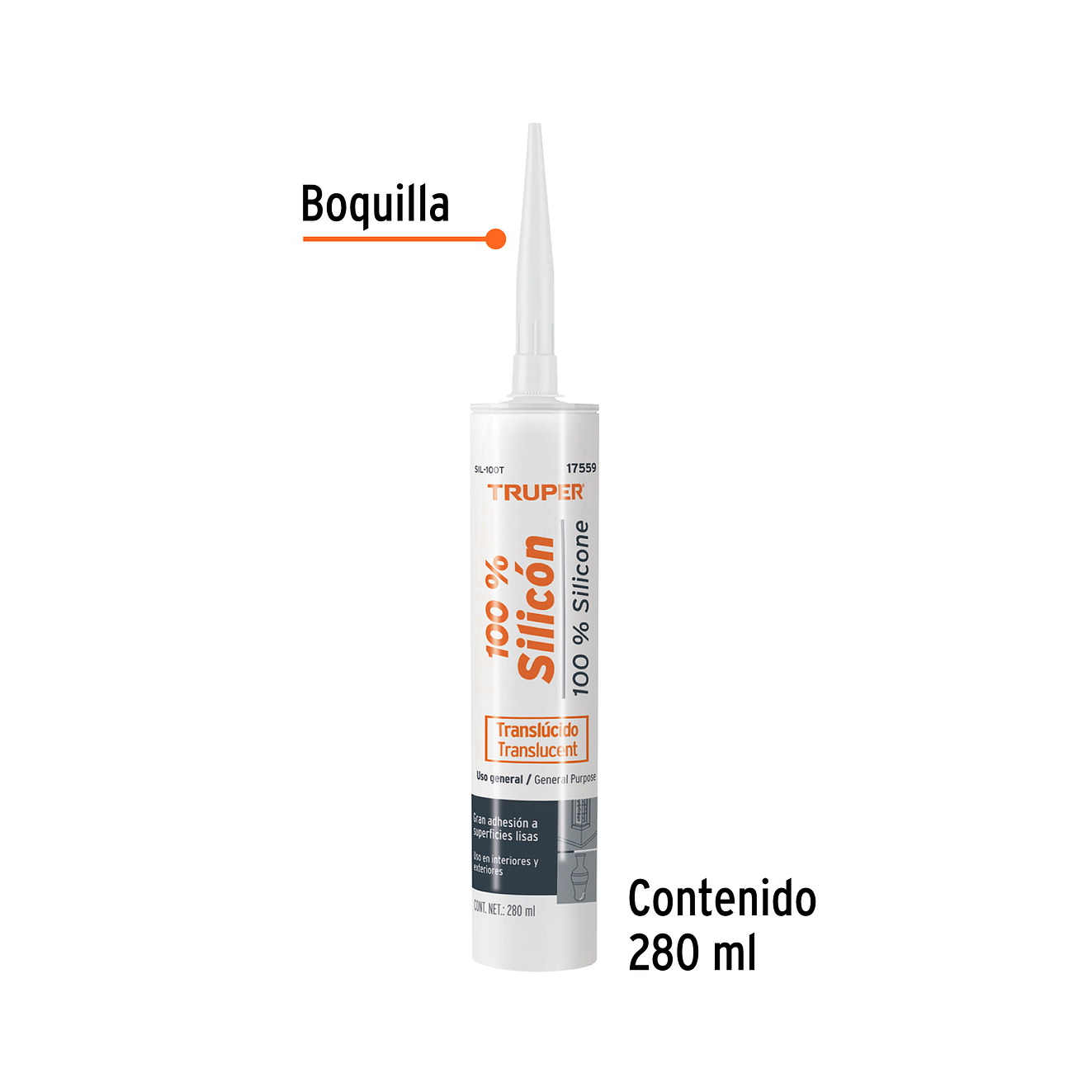 Sellador transparente, 100% de silicón, 280 ml Truper 17559 2