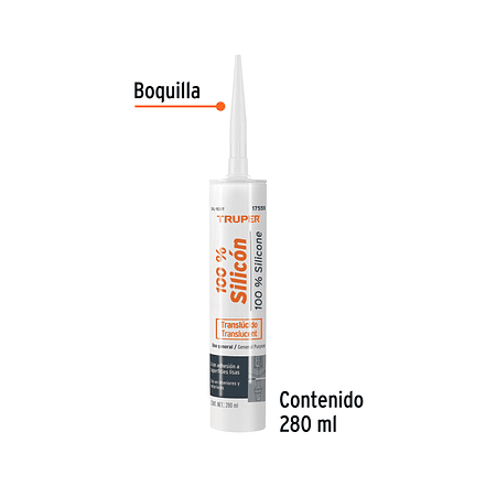 Sellador transparente, 100% de silicón, 280 ml Truper 17559 2