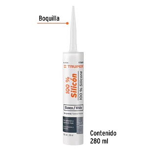Sellador blanco, 100% de silicón, 280 ml Truper 17560