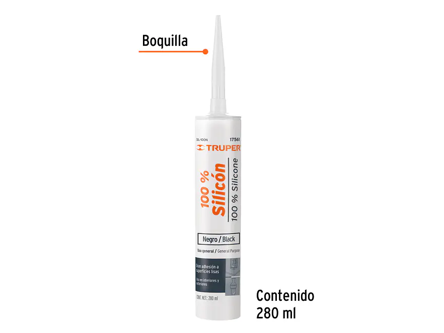 Sellador negro, 100% de silicón, 280 ml Truper 17561 - Foto 2 | aztools.co