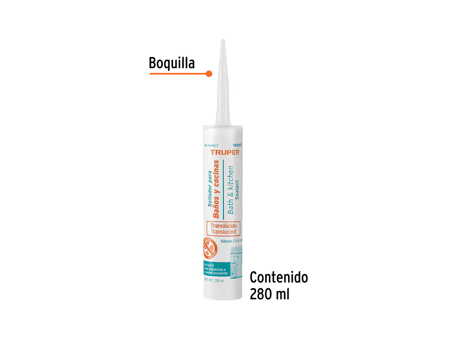Sellador transparente para baño y cocina, 280 ml Truper 18565 - Foto 2 | aztools.co