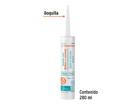 Sellador blanco para baño y cocina, 280 ml Truper 18566 - Foto 2 | aztools.co