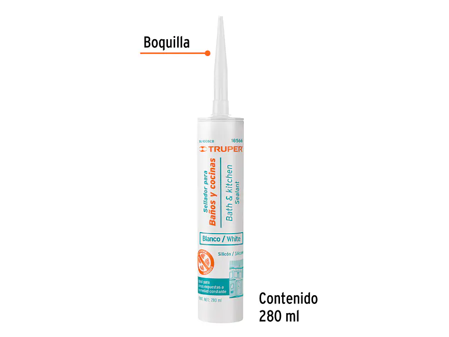 Sellador blanco para baño y cocina, 280 ml Truper 18566 - Foto 2 | aztools.co