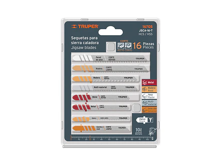 Juego seguetas caladoras, zanco t, cortes rectos, 16 piezas Truper 16705 - Foto 1 | aztools.co