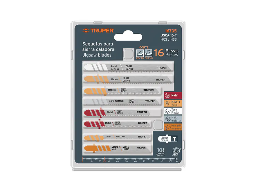 Juego seguetas caladoras, zanco t, cortes rectos, 16 piezas Truper 16705 - Foto 1 | aztools.co