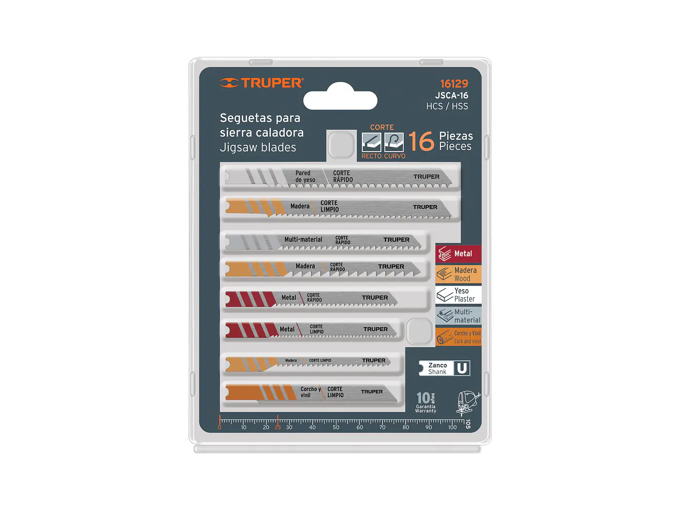 Juego seguetas caladoras, zanco u, cortes rectos, 16 piezas Truper 16129 - Foto 2 | aztools.co