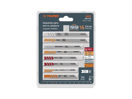 Juego seguetas caladoras, zanco u, cortes rectos, 16 piezas Truper 16129 - Foto 2 | aztools.co